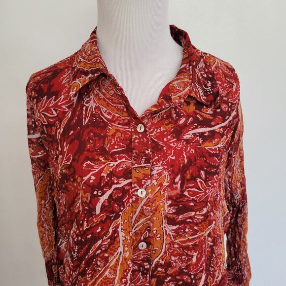 Soft Surroundings Cheyla Tunic Paisley Red Collared Button Front Women Large - Picture 5 of 12